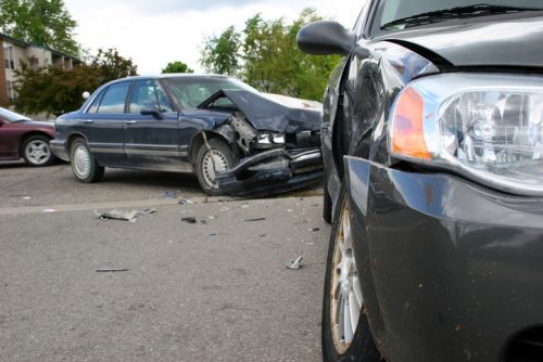 close up of two vehicle accident concept