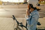 Woman preparing for a bike ride